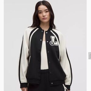 Lululemon-Varsity SCUBA NWT OVERSIZED COLLEGIATE JACKET GRAPHIC Black XL/XXL NWT